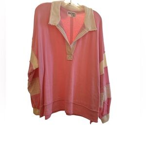 BUCKETLIST Pink and Cream Off-the-Shoulder Sweater